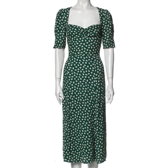reformation green floral midi dress Reformation Juliette Buena Midi Dress in Emerald Floral Print